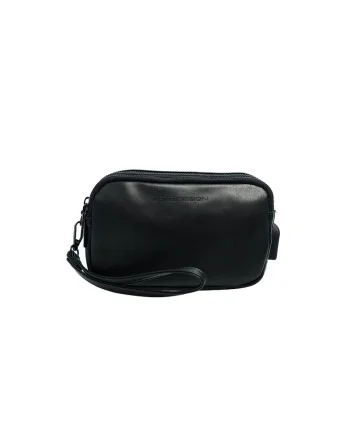 Geanta din piele ecologica cu maner si bareta pentru incheietura Velours Chic, Negru