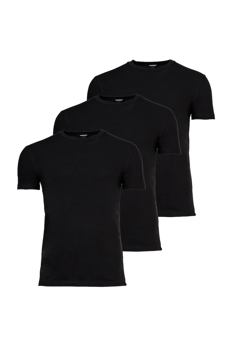 Set de tricouri din amestec de bumbac cu decolteu la baza gatului - 3 perechi, Negru