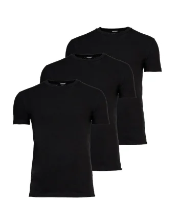 Set de tricouri din amestec de bumbac cu decolteu la baza gatului - 3 perechi, Negru