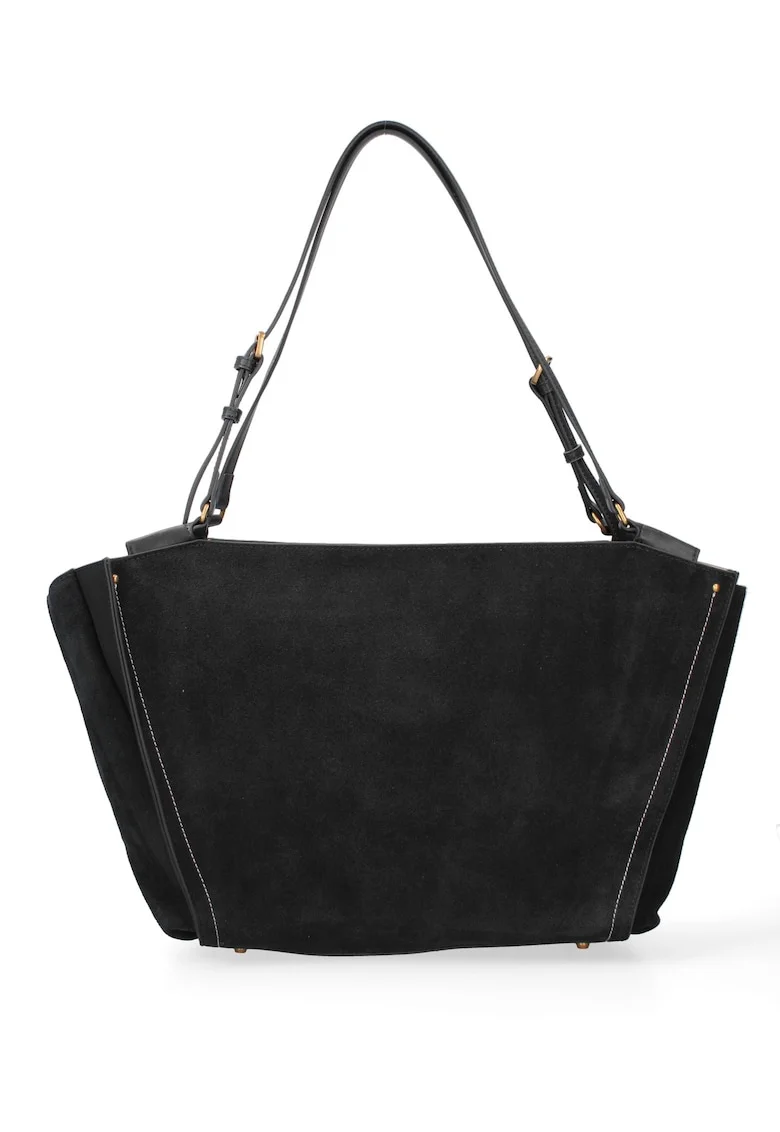 Geanta shopper de piele intoarsa cu bareta Evanthe Chic, Negru