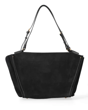 Geanta shopper de piele intoarsa cu bareta Evanthe Chic, Negru