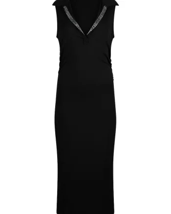 Rochie midi cu decolteu in V, Negru