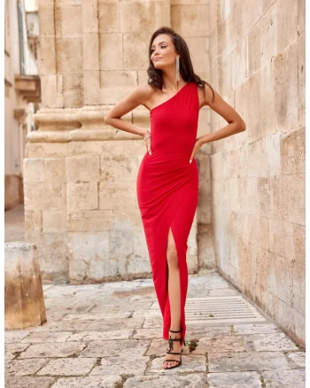 Rochie maxi uni cu decolteu pe umeri Esmeralda