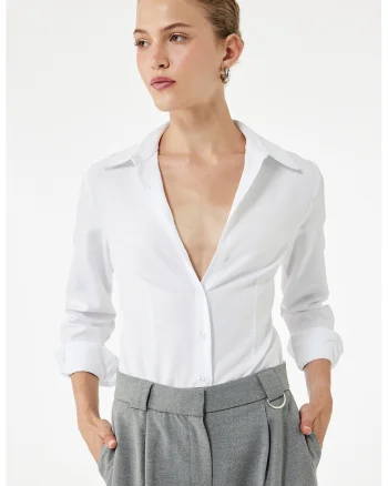 Camasa slim-fit cu guler ascutit, Alb