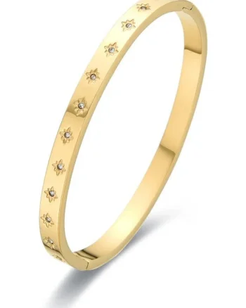 Bratara aurie, tip bangle, din otel inoxidabil, suflata cu aur 18k, cu zirconii, Arlena C1