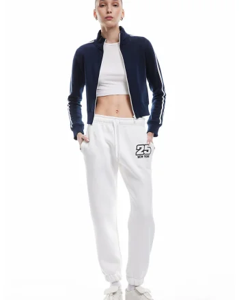 Pantaloni de trening cu snur si text, Negru/Alb murdar
