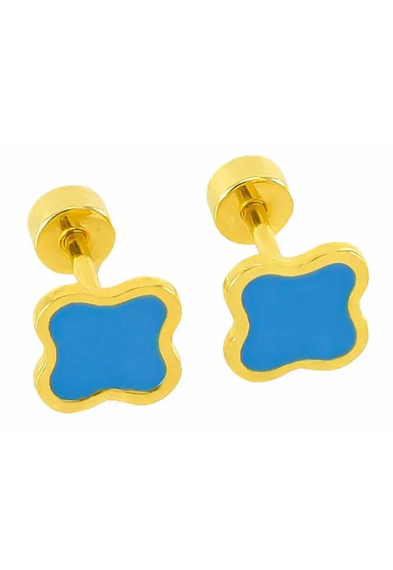 Cercei aurii, din otel inoxidabil, suflati cu aur 18k, forma de trifoi, Mirelle C4