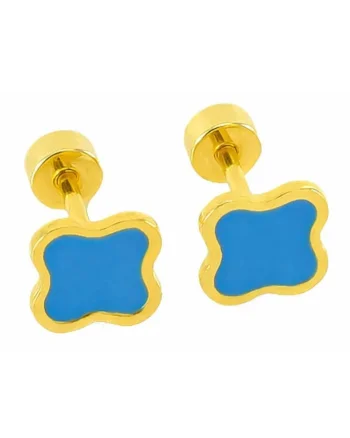 Cercei aurii, din otel inoxidabil, suflati cu aur 18k, forma de trifoi, Mirelle C4