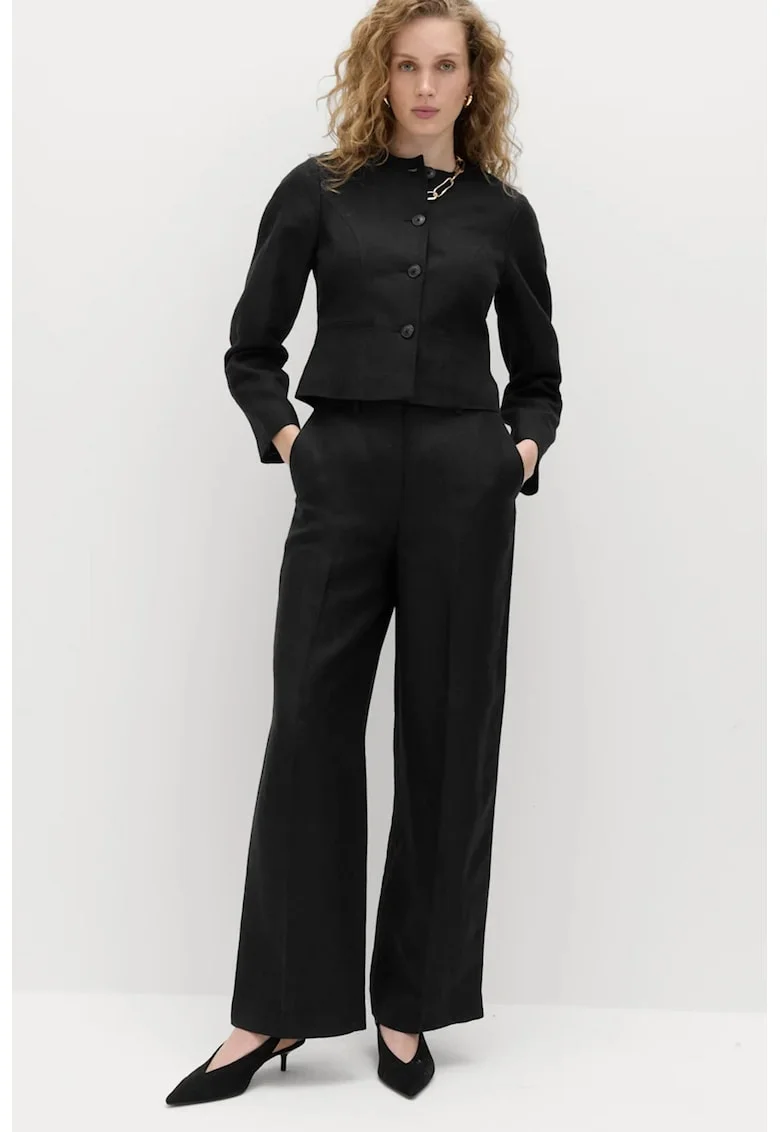 Pantaloni eleganti din amestec de in, Negru