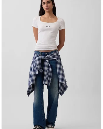 Tricou slim-fit cu decolteu patrat, Alb optic