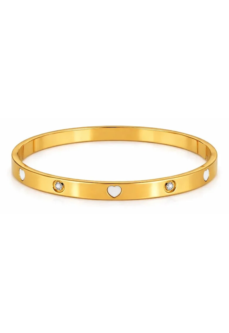 Bratara aurie, tip bangle, din otel inoxidabil, suflata cu aur 18k, cu zirconii, Amelira C6