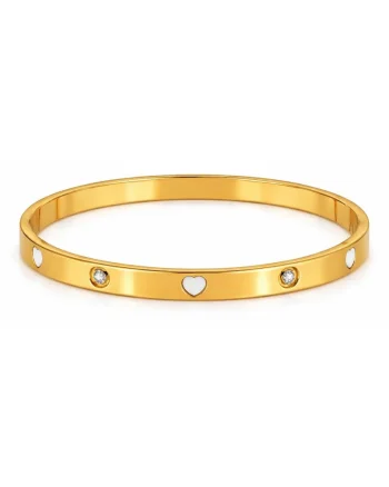 Bratara aurie, tip bangle, din otel inoxidabil, suflata cu aur 18k, cu zirconii, Amelira C6