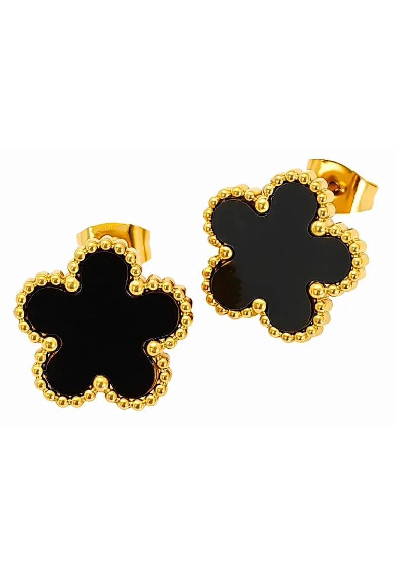 Cercei  aurii din oțel inoxidabil suflati cu aur 18k, formă de floricică, 1.5cm, hipoalergenici