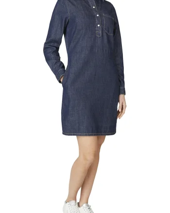 Rochie scurta din deni cu maneci lungi si fenta cu fermoar, Bleumarin
