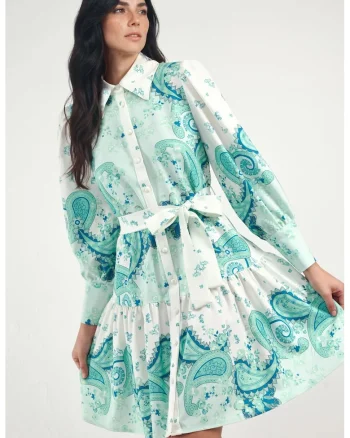 Rochie Mini,  maneci lungi, verde, poliester, bumbac, lycra