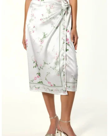 Fusta midi,  model cu snur, alb, 100% poliester