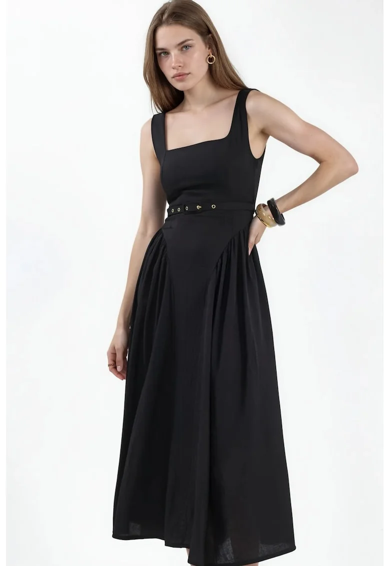 Rochie Midi  Casual, Negru, 100% poliester,