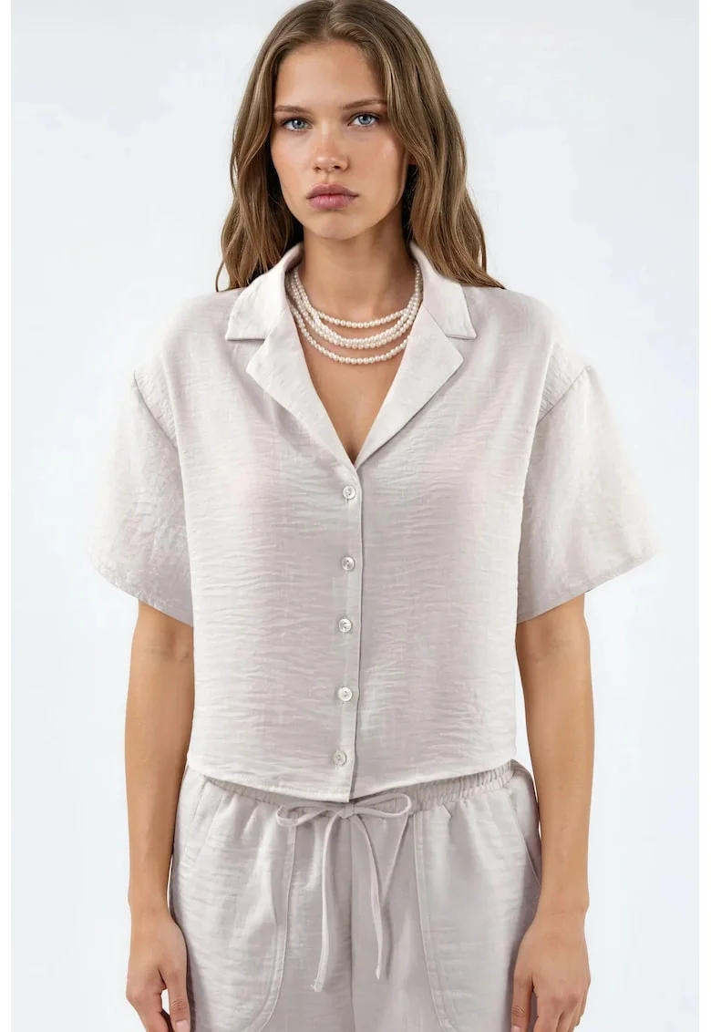 Camasa dama,  camasa scurta, casual, bej natural, poliester