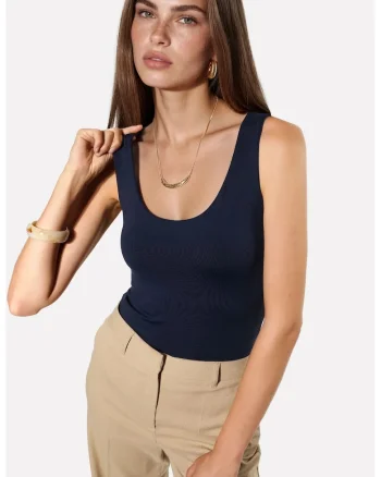Top Cami  tricotat, albastru marin, regular fit, 93% poliamida, 7% elastan,