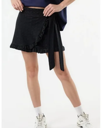 Fusta-pantalon,  mini, neagra, bumbac si poliester