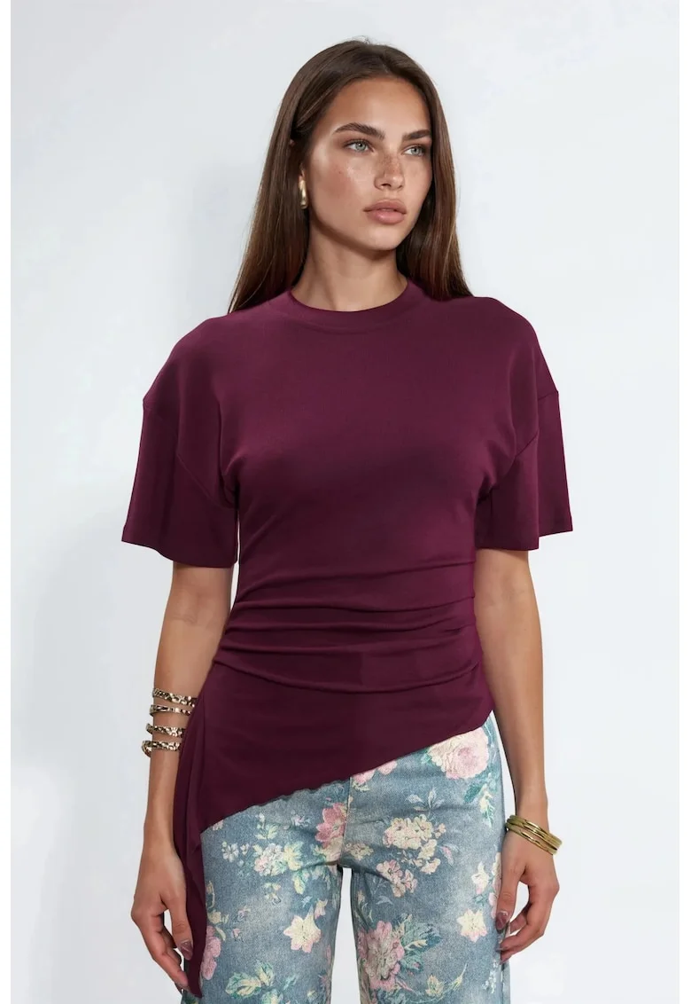 Tricou dama  supradimensionat, decolteu rotund, mov lavanda, modal-bumbac-elastan