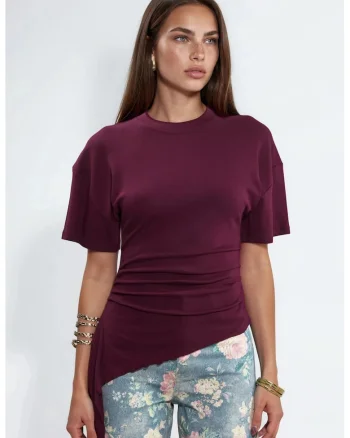 Tricou dama  supradimensionat, decolteu rotund, mov lavanda, modal-bumbac-elastan