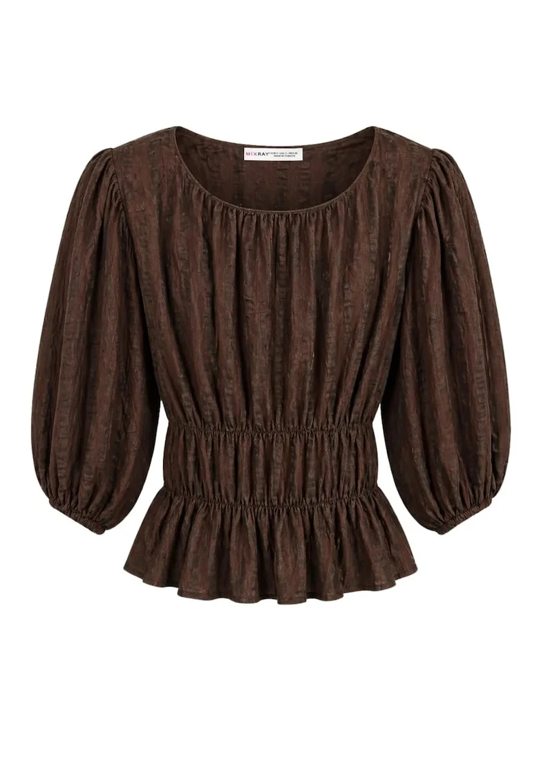 Bluza dama,  peplum, maneca trei sferturi, maro cafea, lyocell, viscoza, poliester