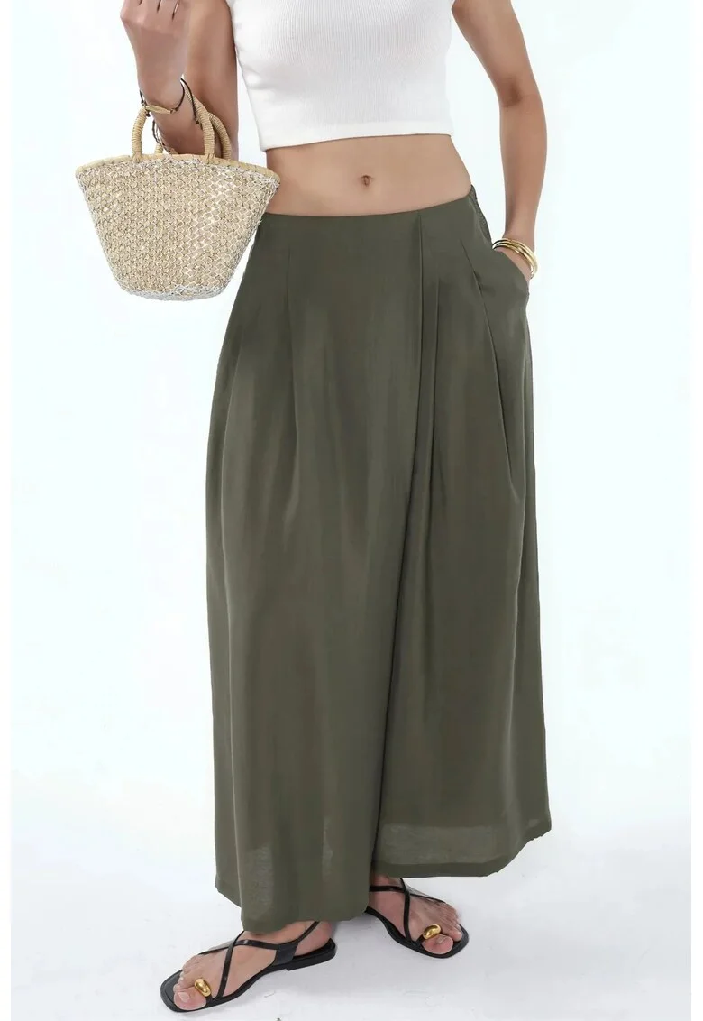 Pantaloni dama,  Palazzo cu picior larg, verde salvie, modal-viscoza
