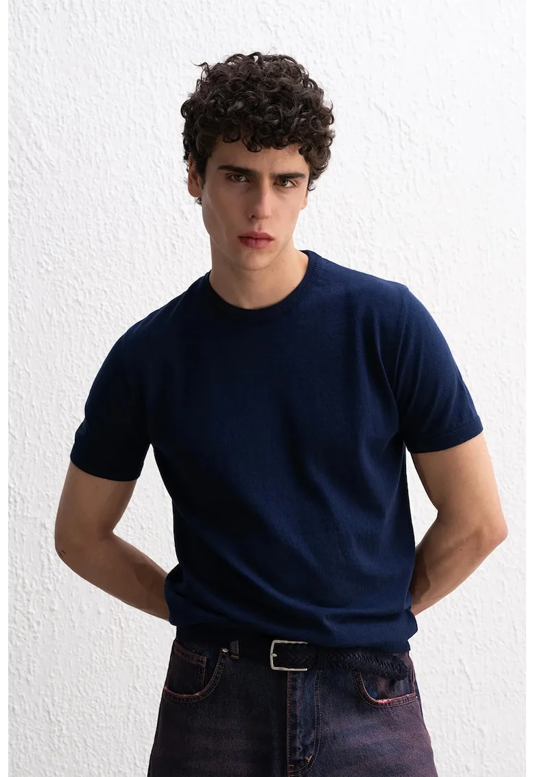 Tricou barbati,  guler rotund, bumbac, albastru marin