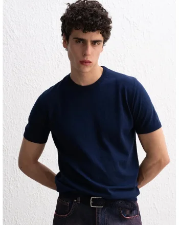 Tricou barbati,  guler rotund, bumbac, albastru marin
