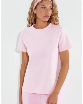 Tricou dama,  simplu, roz pudra, bumbac/elastan