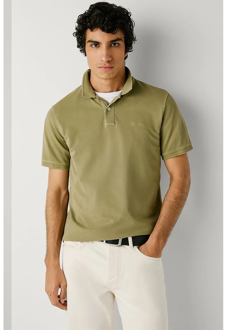 Tricou polo din bumbac pique, Verde deschis
