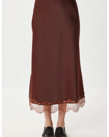 Fusta lunga, Happiness Istanbul, satin, elastic, maro, pentru femei