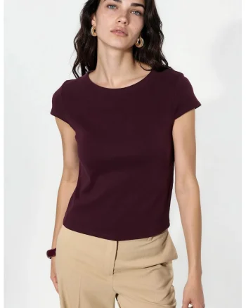 Tricou  casual, maneca scurta, mov lavanda, bumbac si elastan