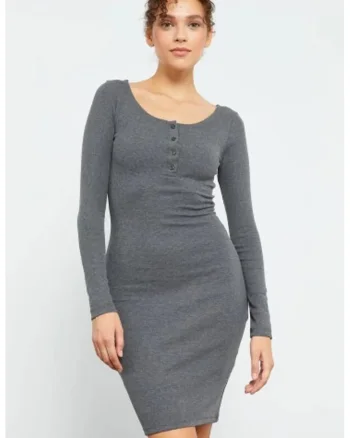 Rochie midi,  gri, bumbac/elastan