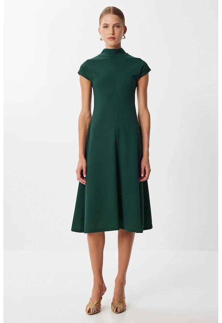 Rochie midi, Happiness Istanbul, tip A, verde smarald, tricotata, casual