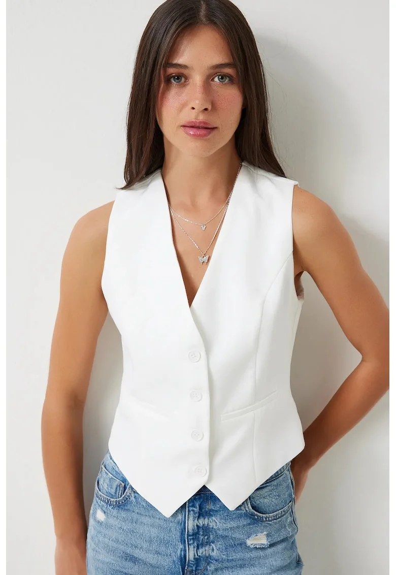 Vesta scurta, Happiness Istanbul, casual, alb, bumbac/poliester