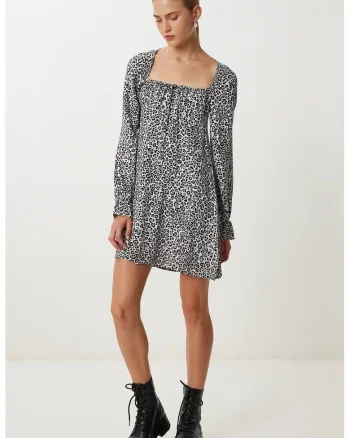Rochie Mini, Happiness Istanbul, A-Line, detaliu tip snur, negru, viscoza