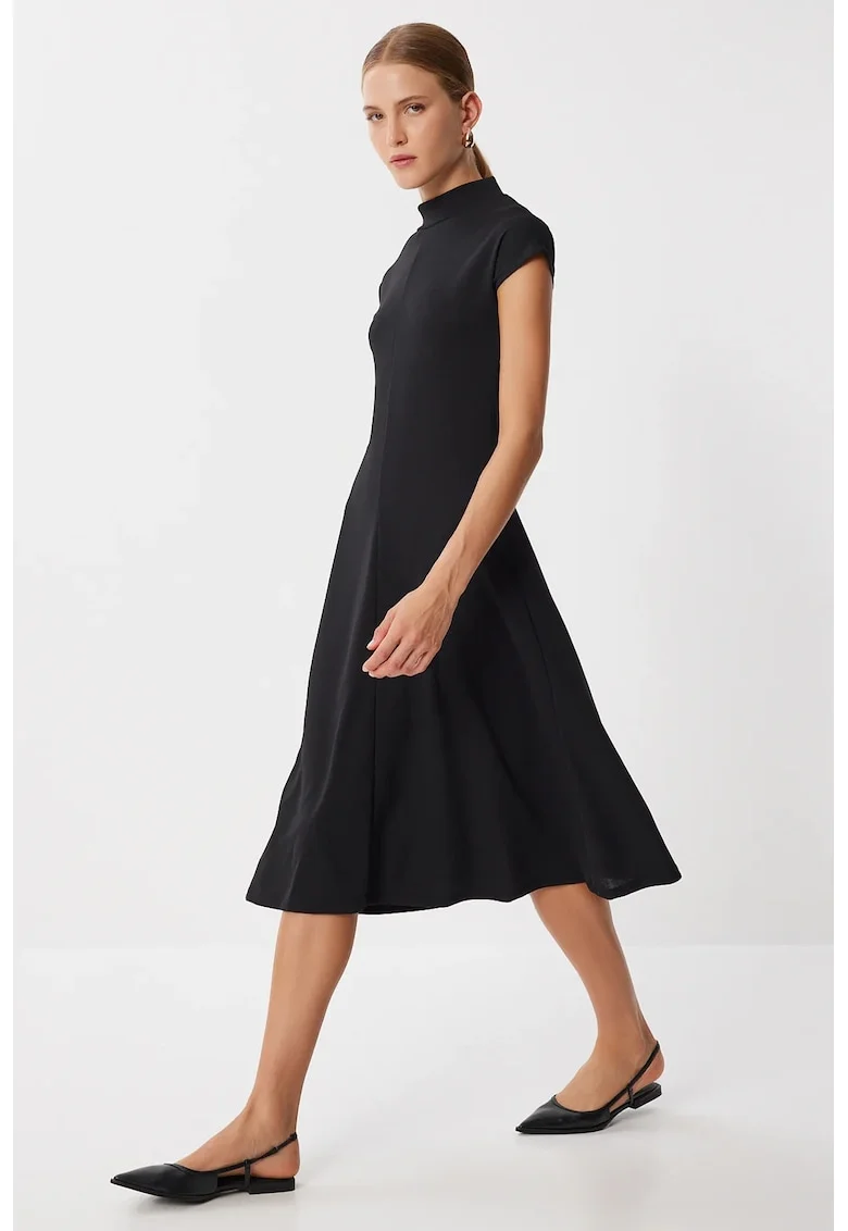 Rochie midi, Happiness Istanbul, tip A, neagra, tricotata, casual