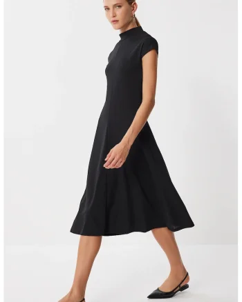 Rochie midi, Happiness Istanbul, tip A, neagra, tricotata, casual