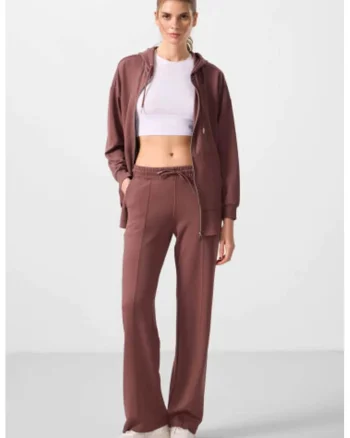 Pantaloni dama  texturat, maro, viscoza/poliester