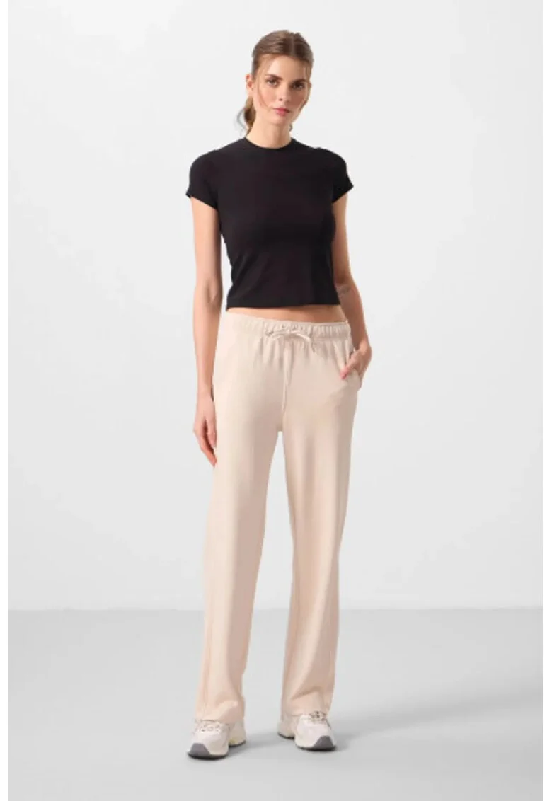 Pantaloni dama  stil palazzo, bej, viscoza/poliester