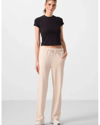 Pantaloni dama  stil palazzo, bej, viscoza/poliester