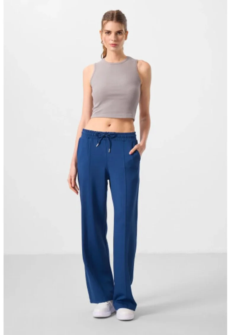 Pantaloni  texturat, albastru, viscoza/poliester