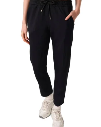 Pantaloni jogger,  croiala dreapta, elasticitate naturala, negru, viscoza/poliester/elastan