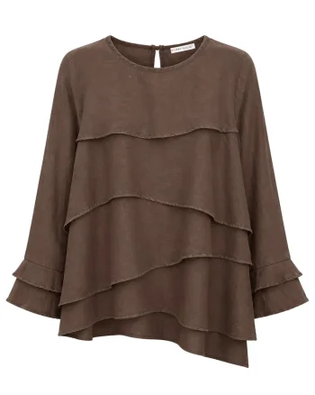 Bluze dama,  bluza cu maneca lunga, volanase, maro cafea, casual