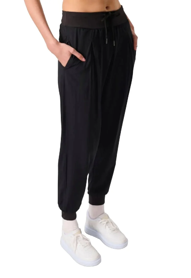 Pantaloni dama,  jogging, talie medie, buzunare, negru, poliester