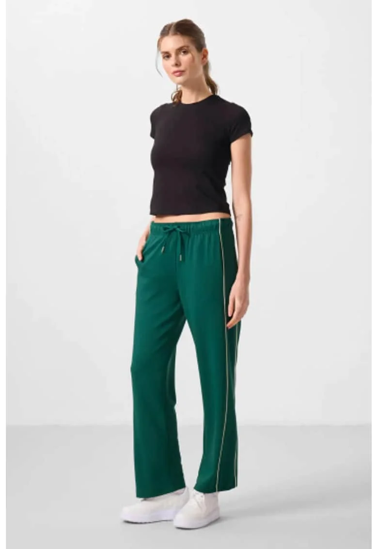 Pantaloni dama  talie elastica, verde, viscoza/poliester
