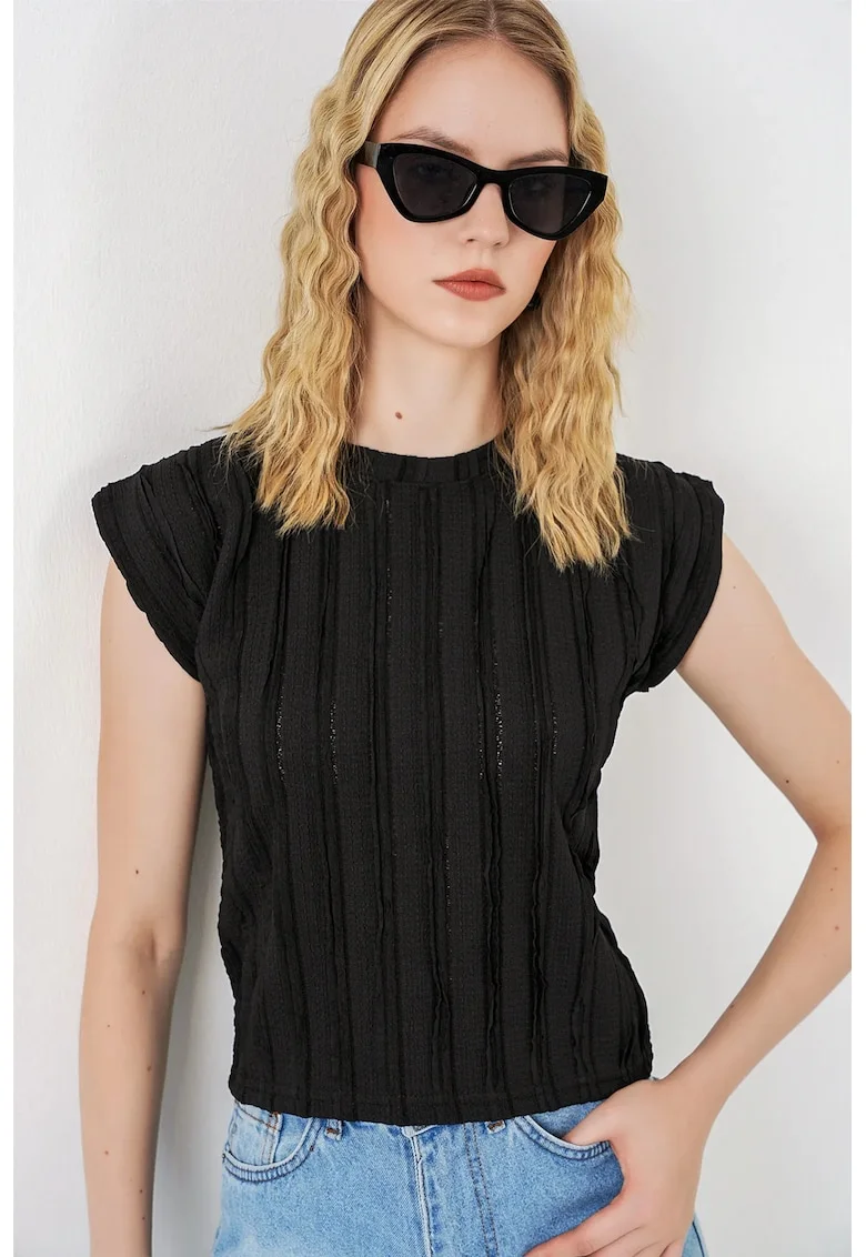 Bluza  casual, regular fit, negru, jerseu, fara inchidere