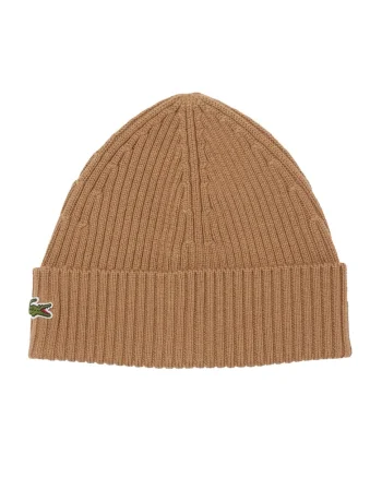 Caciula unisex striata de lana, Maro camel
